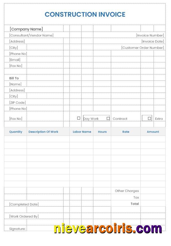 Sample Construction Invoice
